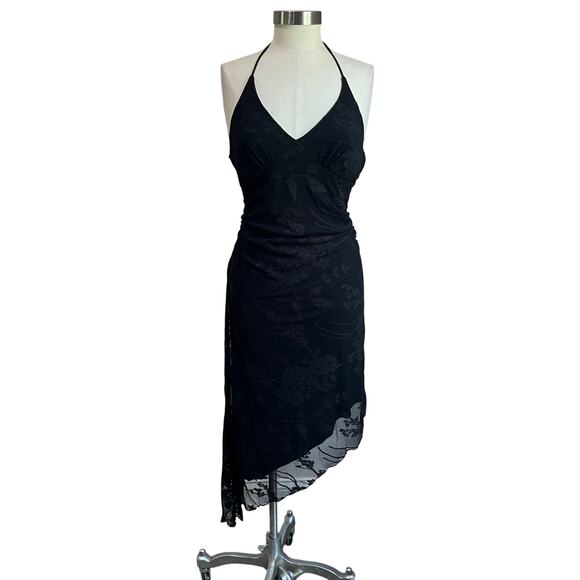 Y2K La Chateau Asymmetrical Hem Black Halter Whimsigoth Lace Dress Size Small - Picture 1 of 10